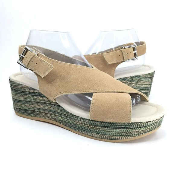 Donald J Pliner Sahar Wedge Sandal Womens 9.5 Tan Suede Crisscross Straps Padded